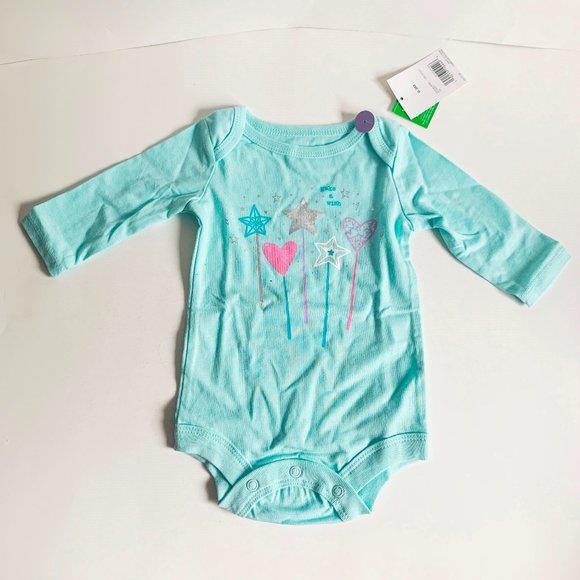 2/$10* NEW Size 0-3 Months Long Sleeved Baby Romper Body Suit MAKE A WISH STARS - Picture 1 of 2
